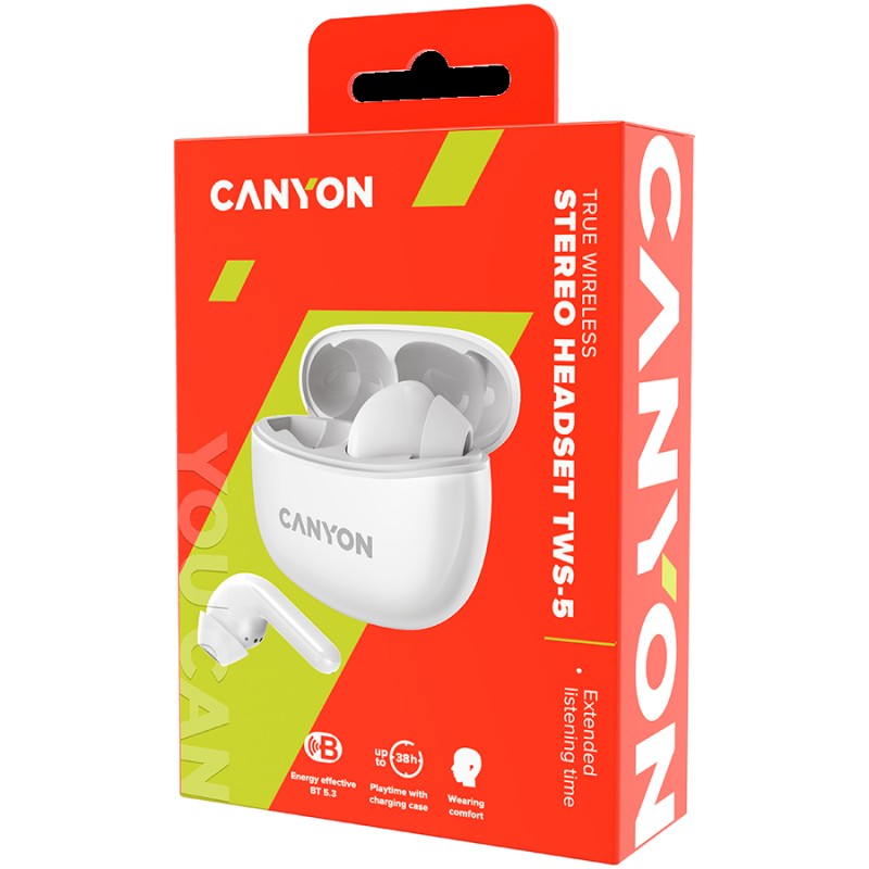 Безжични слушалки тапиCanyon TWS-5 бял