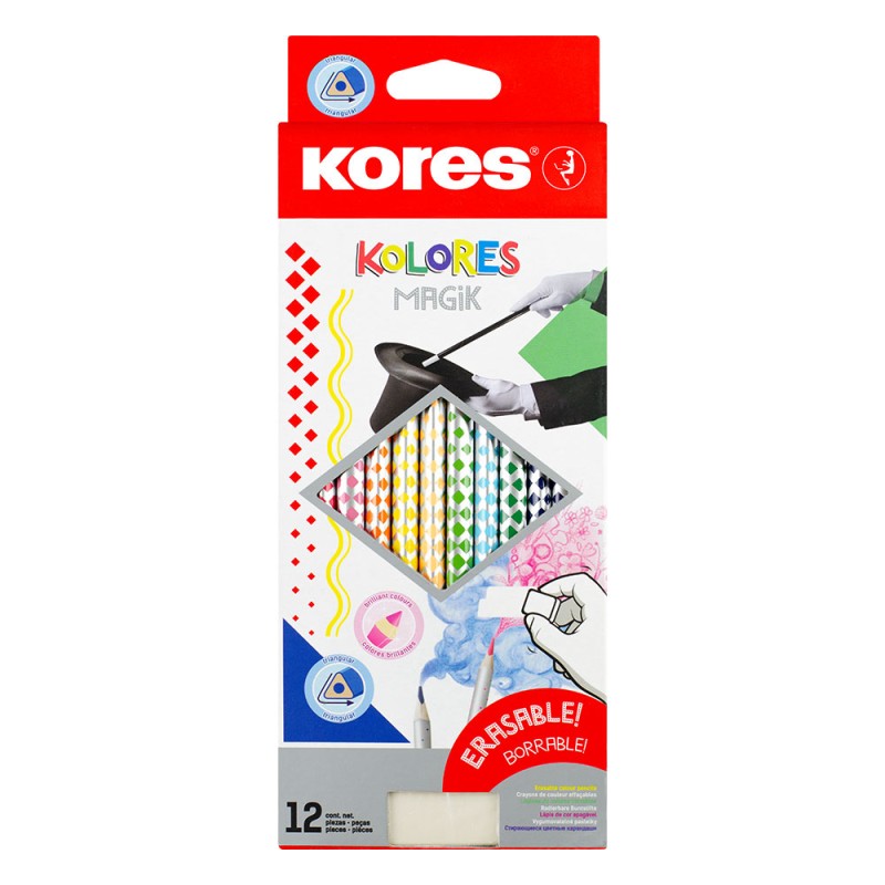 Цветни моливи Kores Magic 12цв+гума