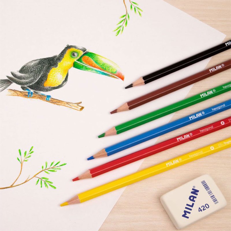 Цветни моливи Milan TOUCAN 6 цв. дълг