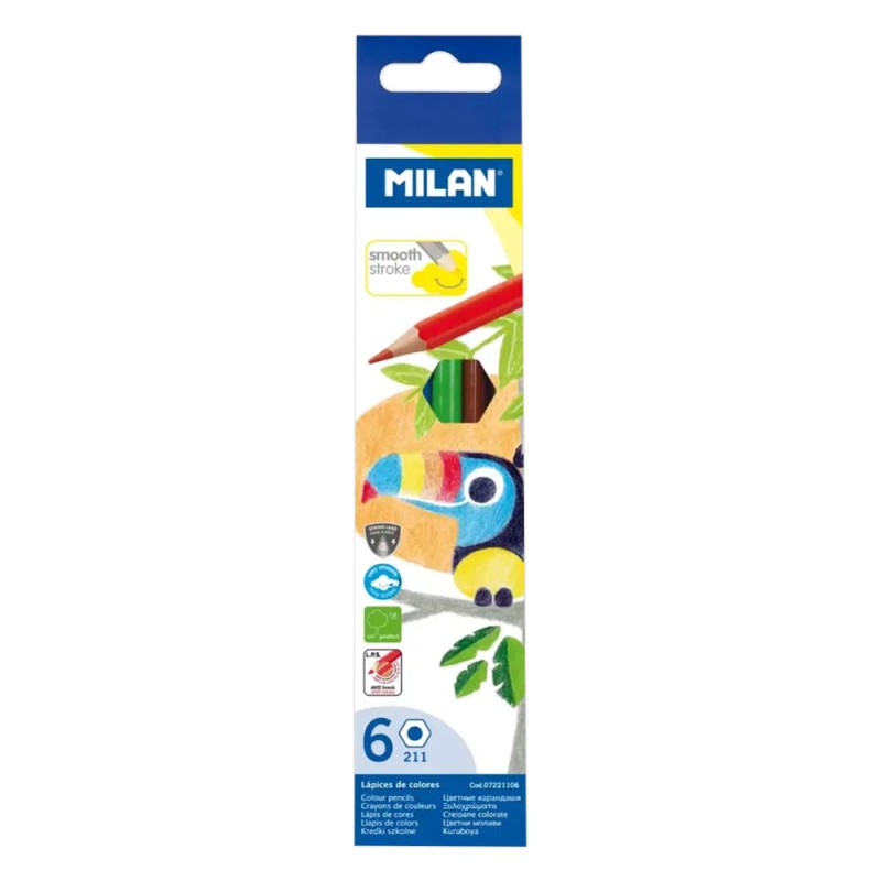Цветни моливи Milan TOUCAN 6 цв. дълг