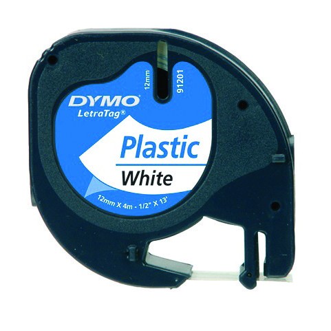 Eтикети Dymo за LetraTag, 12mmх4m, пластмасови, бели